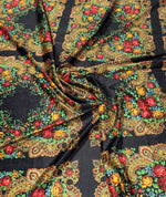 Ethnic Floral Pattern Black Velvet Fabric - Whotex Fabrics London