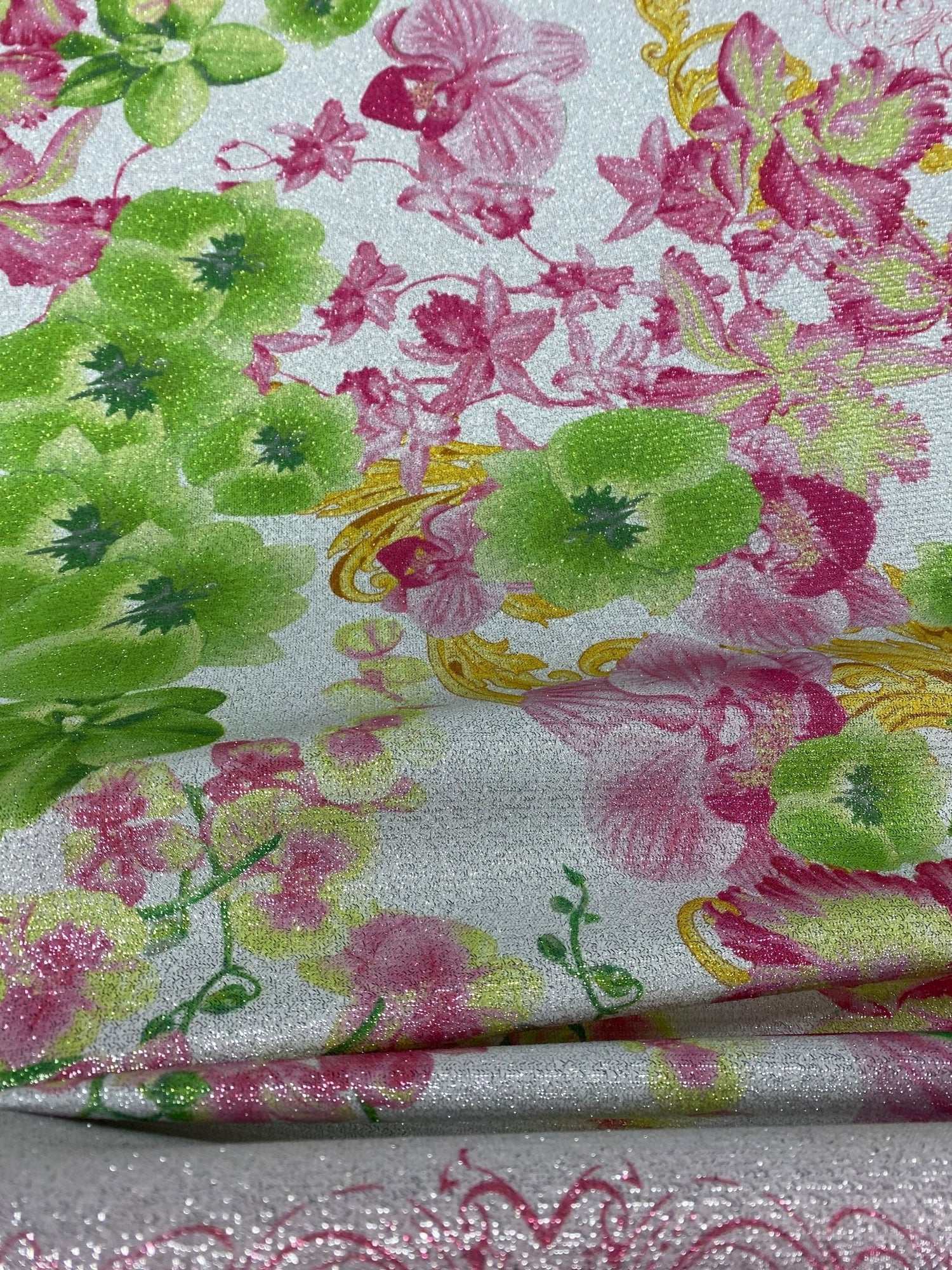 Floral Baroque Lurex Fabric by the Metre - Whotex Fabrics London