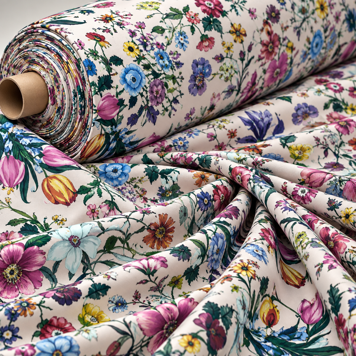 Floral Bird Print Crepe Fabric by the Metre - Whotex Fabrics London