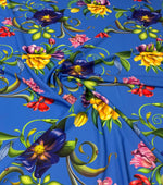Floral Blue Crepe Fabric by the Metre - Whotex Fabrics London