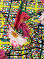 Floral Check Moss Crepe Fabric by the Metre - Whotex Fabrics London