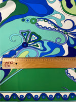 Floral Fabric in Blue and Green Retro Print By Metre - Whotex Fabrics London