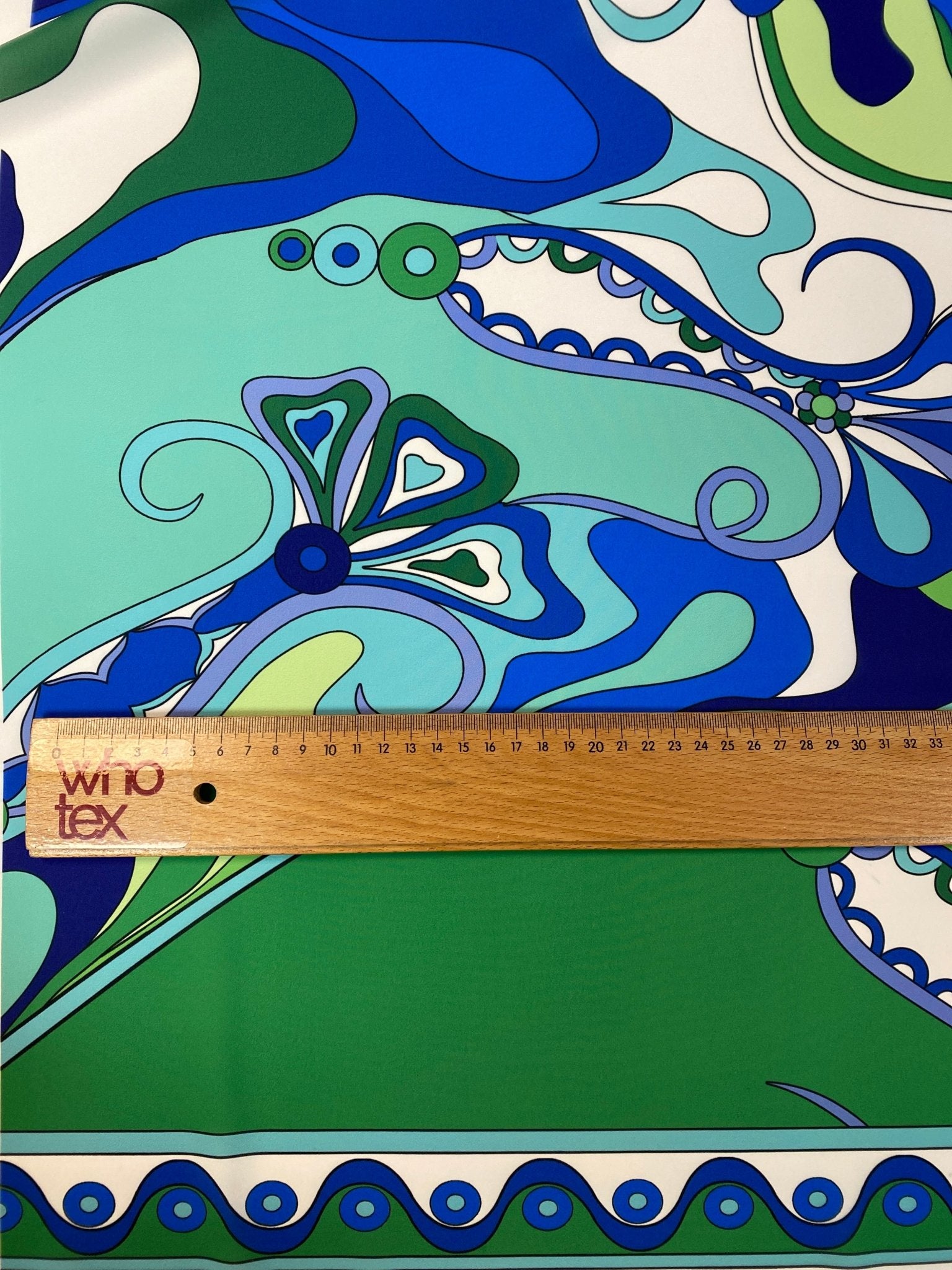 Floral Fabric in Blue and Green Retro Print By Metre - Whotex Fabrics London