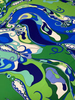 Floral Fabric in Blue and Green Retro Print By Metre - Whotex Fabrics London