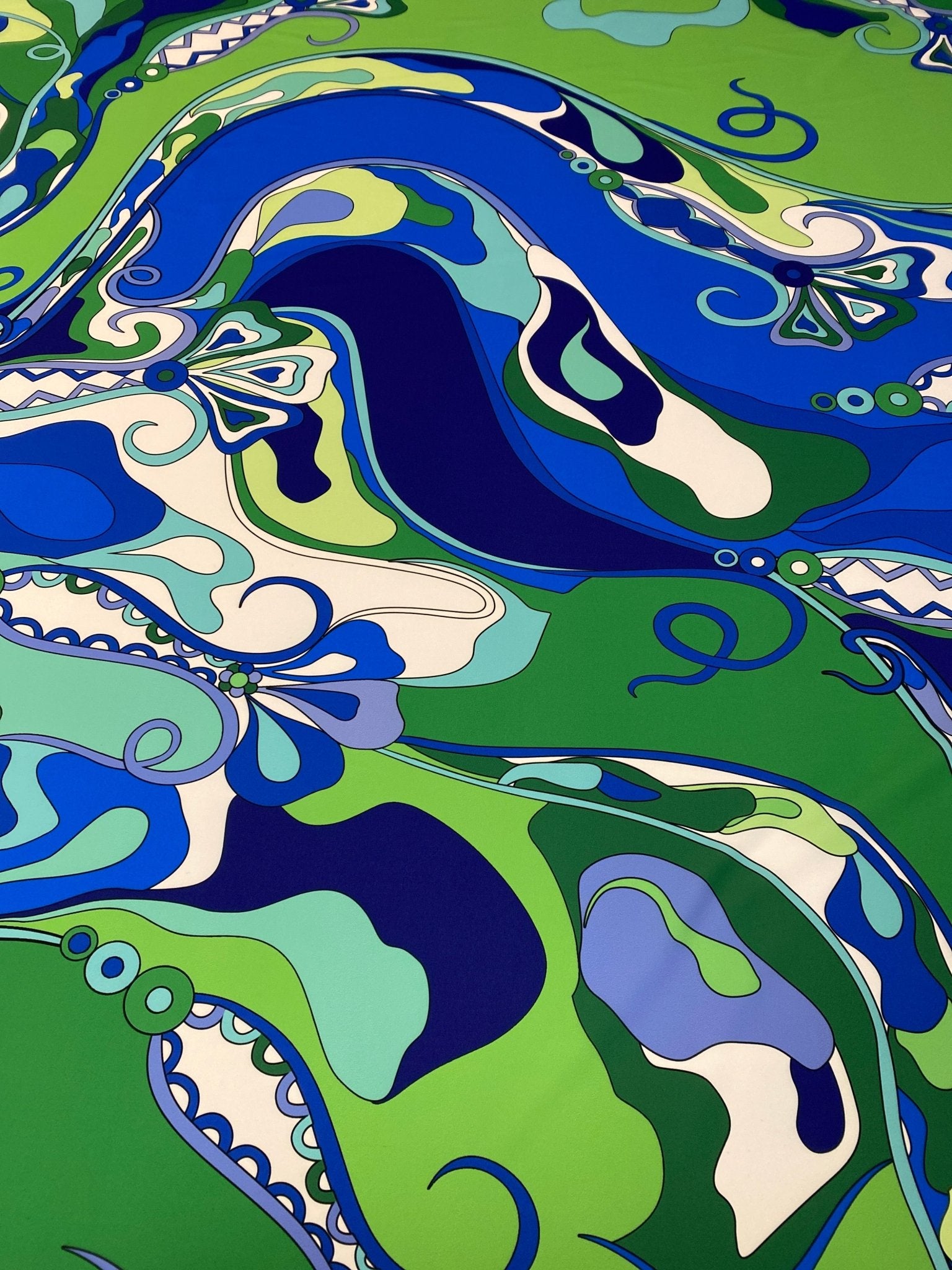 Floral Fabric in Blue and Green Retro Print By Metre - Whotex Fabrics London