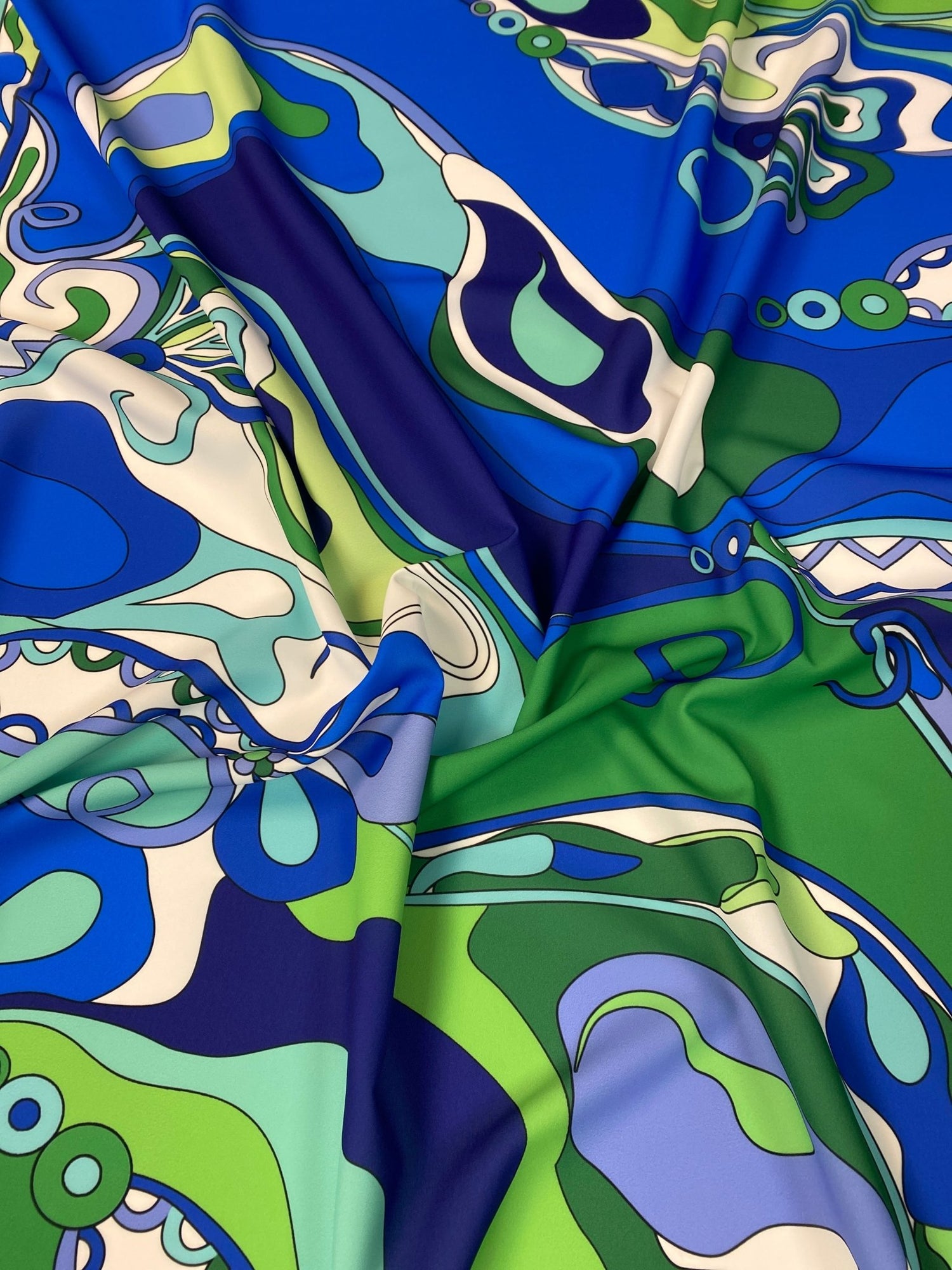 Floral Fabric in Blue and Green Retro Print By Metre - Whotex Fabrics London