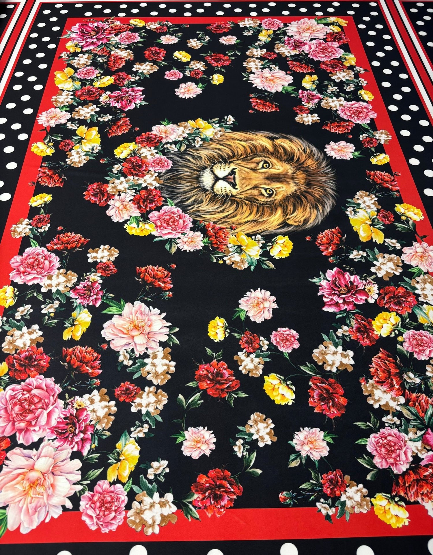 Floral Lion Print Lycra Stretch Fabric by the Metre - Whotex Fabrics London