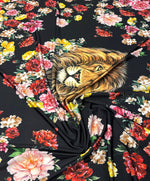 Floral Lion Print Lycra Stretch Fabric by the Metre - Whotex Fabrics London
