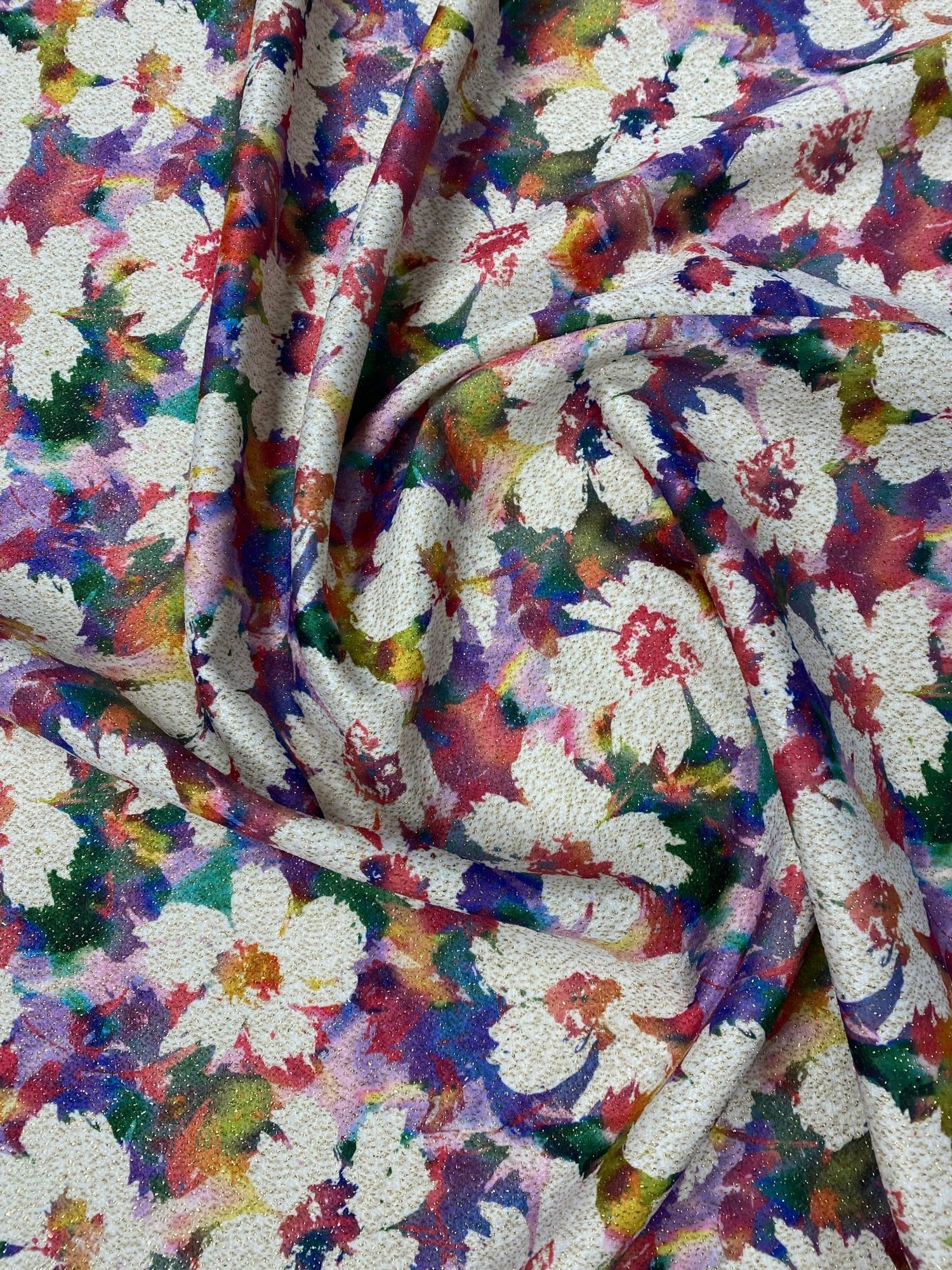 Floral Lurex Fabric by the Metre - Whotex Fabrics London
