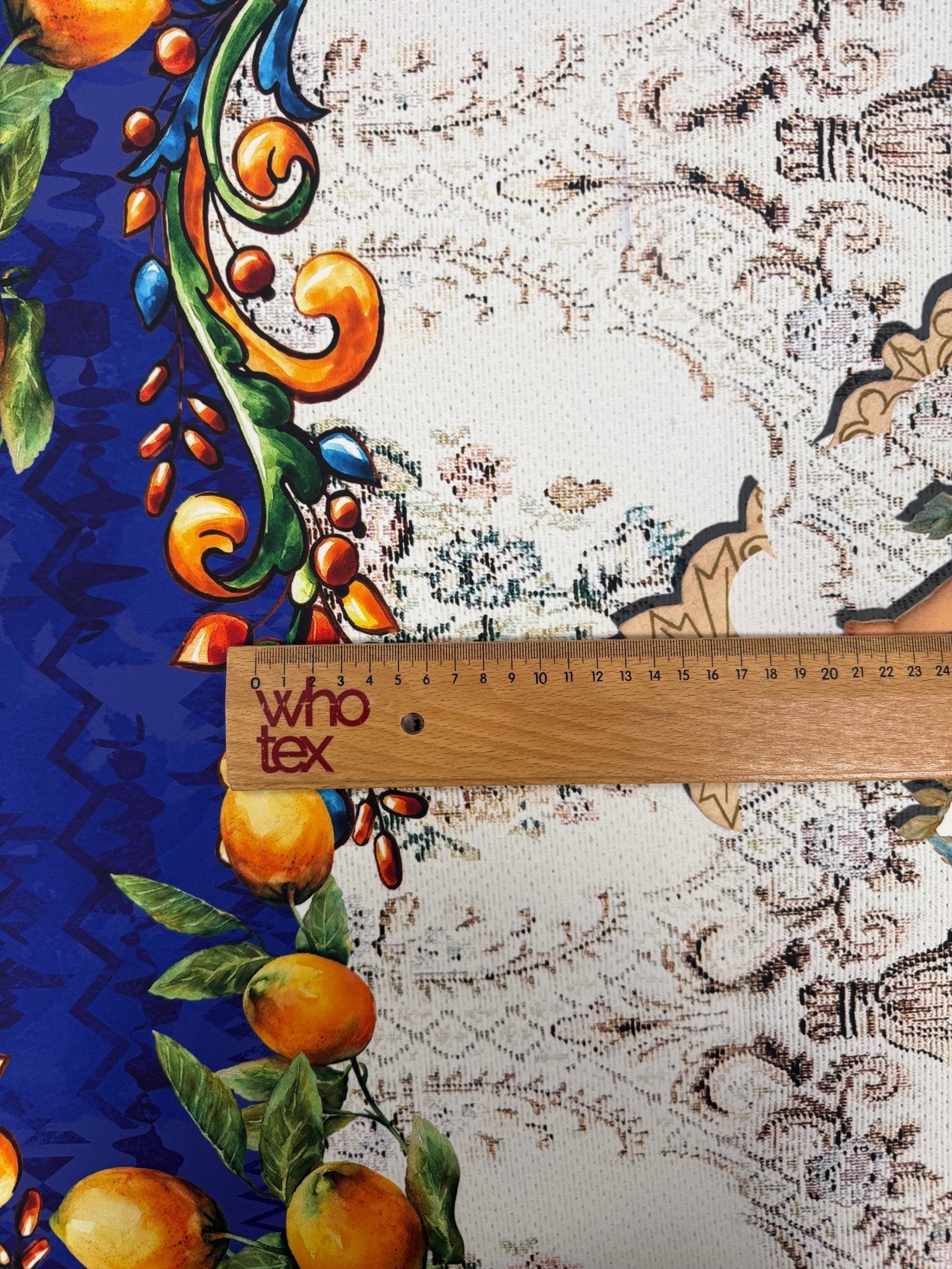 Floral Mosaic Lemon Angel Pattern Fabric Sold by Metre - Whotex Fabrics London