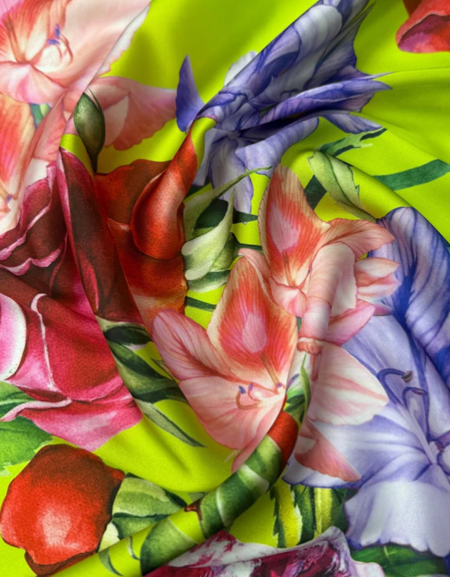 Floral Neon Green Fabric By Metre - Whotex Fabrics London
