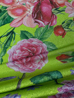 Floral Neon Green Fabric By Metre - Whotex Fabrics London