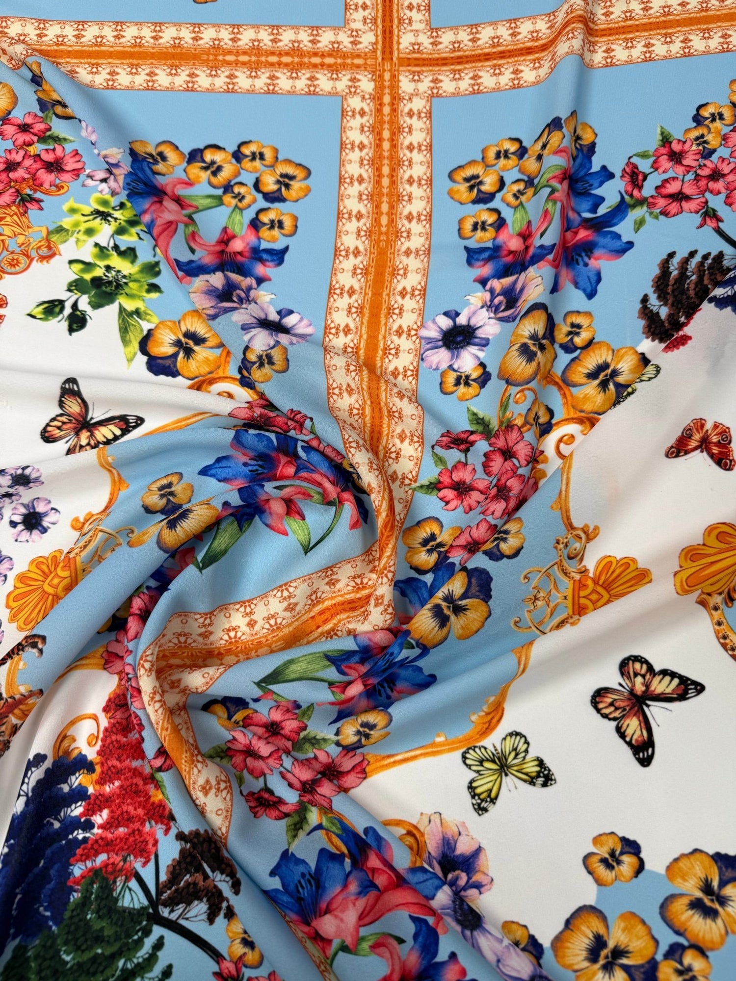 Floral Panel Moss Crepe Fabric by the Metre - Whotex Fabrics London