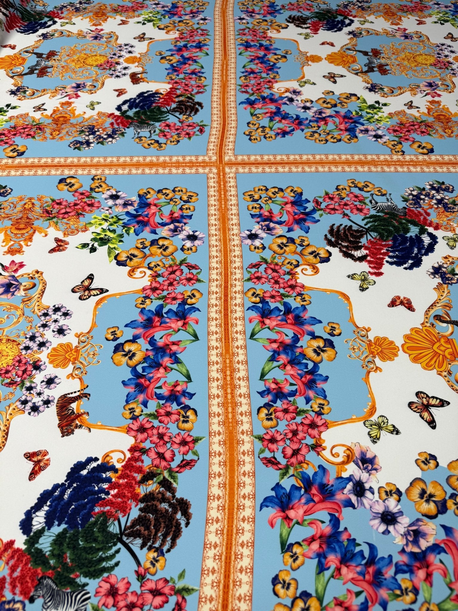 Floral Panel Moss Crepe Fabric by the Metre - Whotex Fabrics London