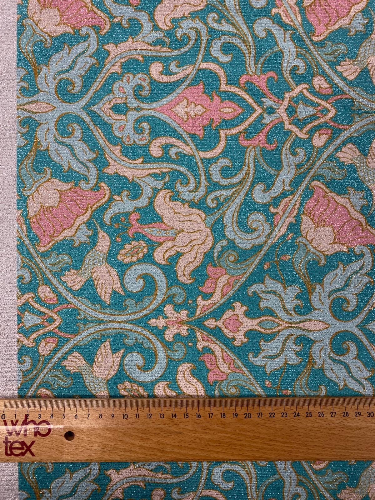 Floral Scroll Lurex Fabric by the Metre - Whotex Fabrics London