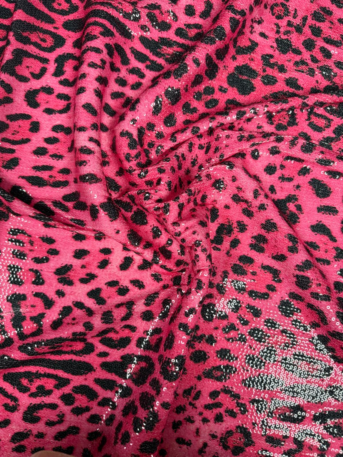 Fuchsia Leopard Sequin Fabric for Party Fashion - Whotex Fabrics London