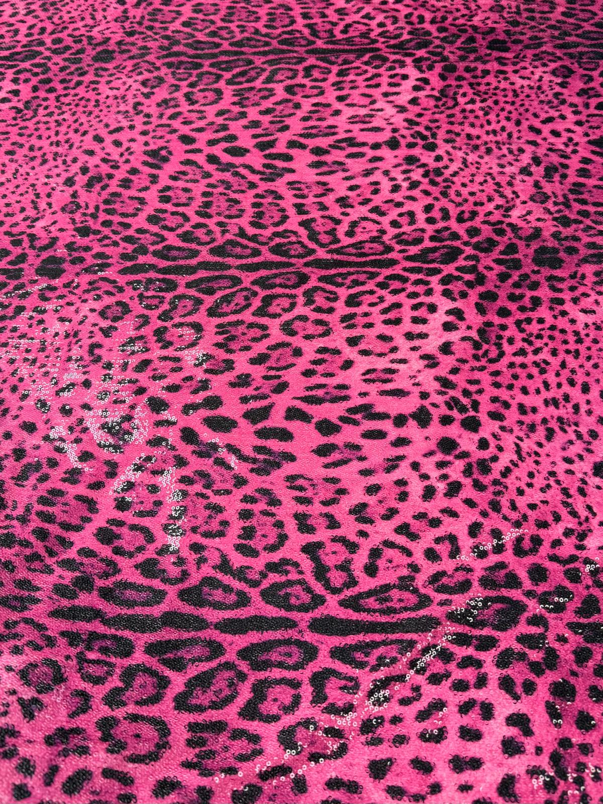 Fuchsia Leopard Sequin Fabric for Party Fashion - Whotex Fabrics London