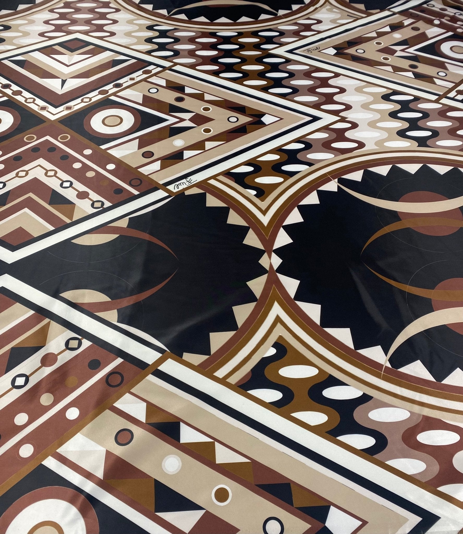 Geometric Art Deco Fabric – Brown Beige Retro Pattern by the Metre - Whotex Fabrics London