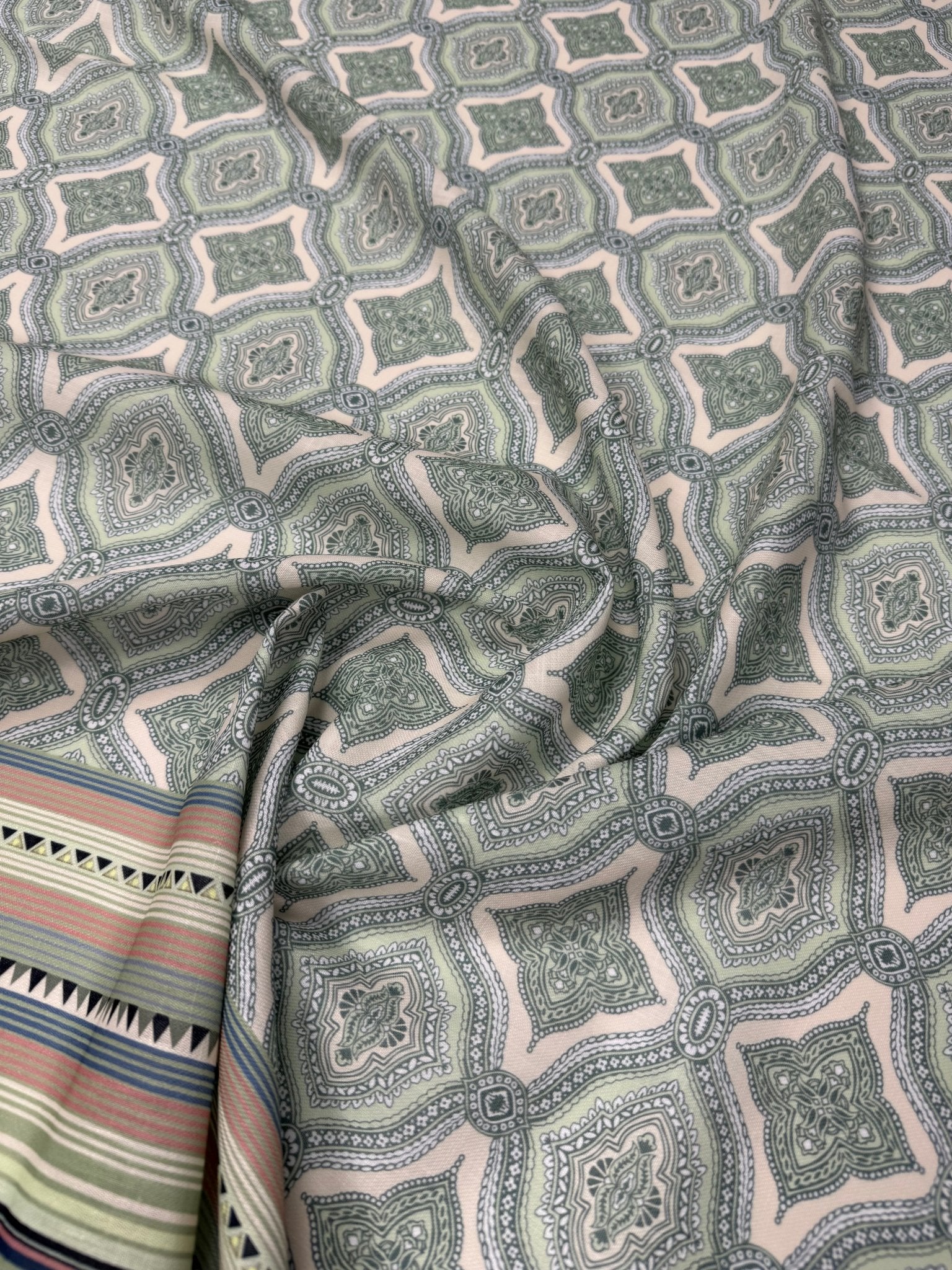 Geometric Border Linen Fabric by the Metre - Whotex Fabrics London