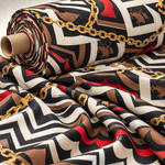 Geometric Chain Print Fabric – Brown Red Abstract Pattern by the Metre - Whotex Fabrics London