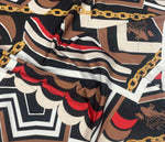 Geometric Chain Print Fabric – Brown Red Abstract Pattern by the Metre - Whotex Fabrics London