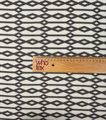 Geometric Diamond Fabric – Black & Beige Minimal Print by the Metre - Whotex Fabrics London