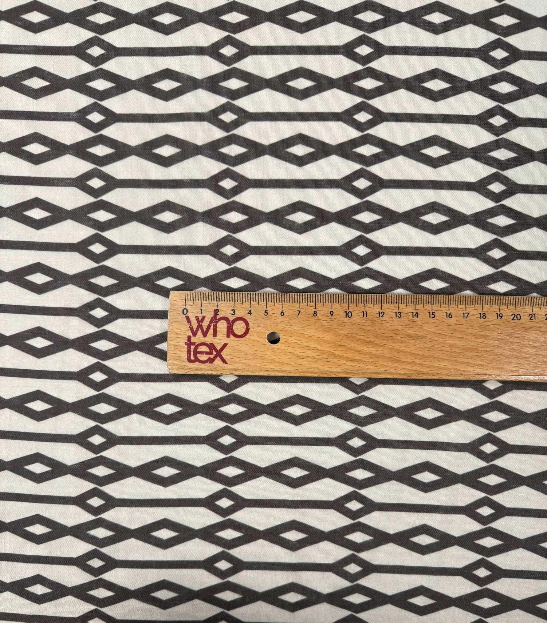 Geometric Diamond Fabric – Black & Beige Minimal Print by the Metre - Whotex Fabrics London