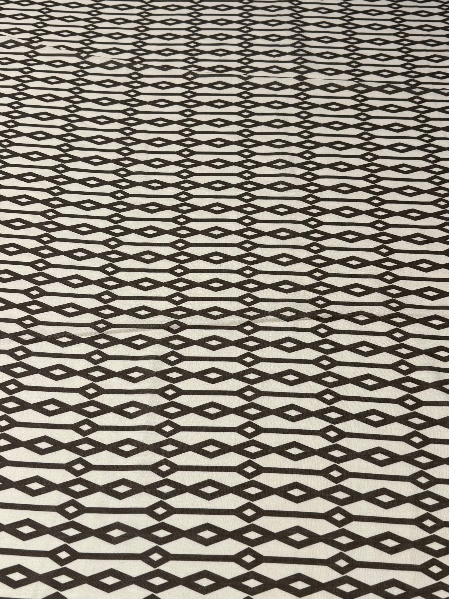 Geometric Diamond Fabric – Black & Beige Minimal Print by the Metre - Whotex Fabrics London