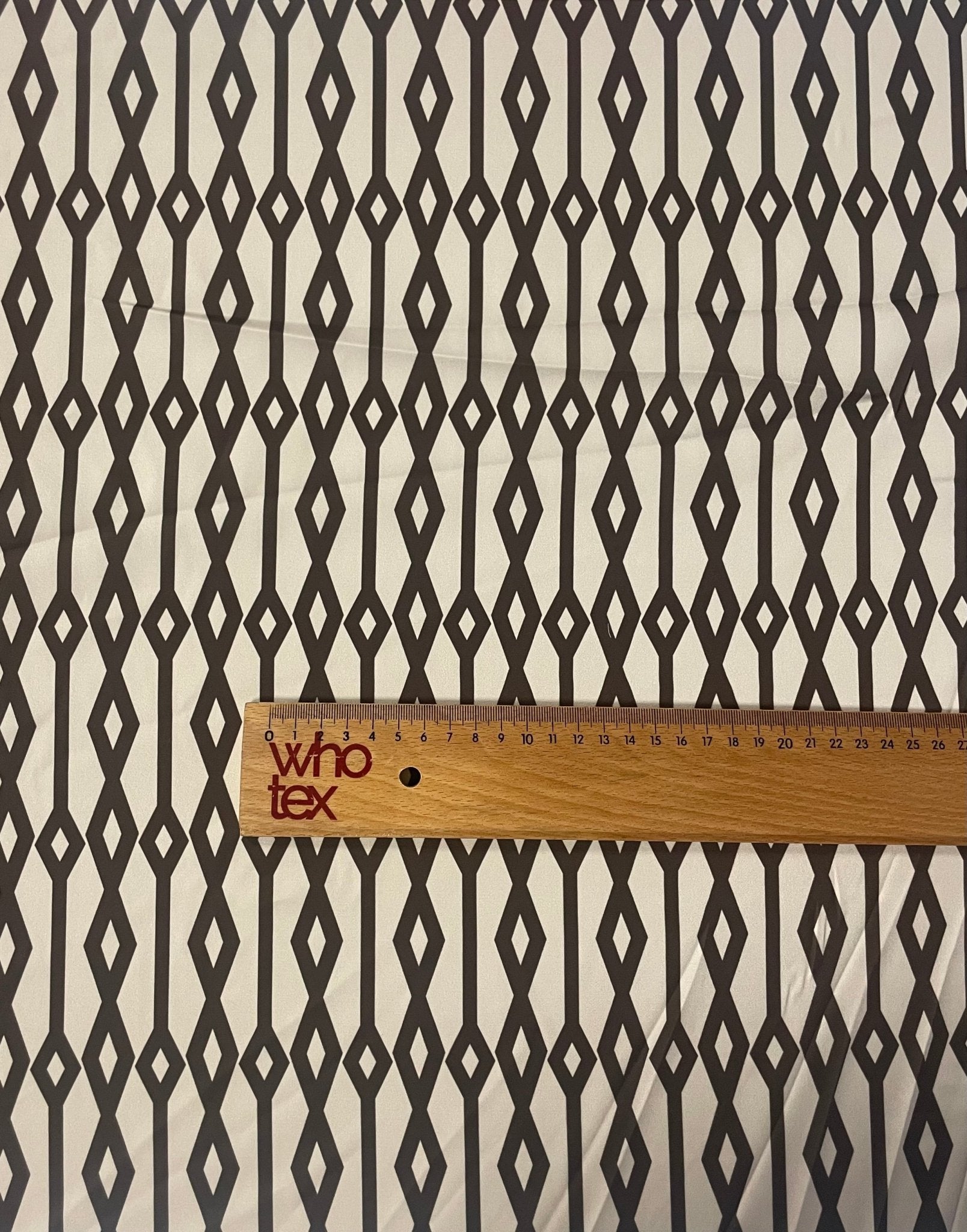 Geometric Diamond Fabric – Black & Beige Minimal Print by the Metre - Whotex Fabrics London