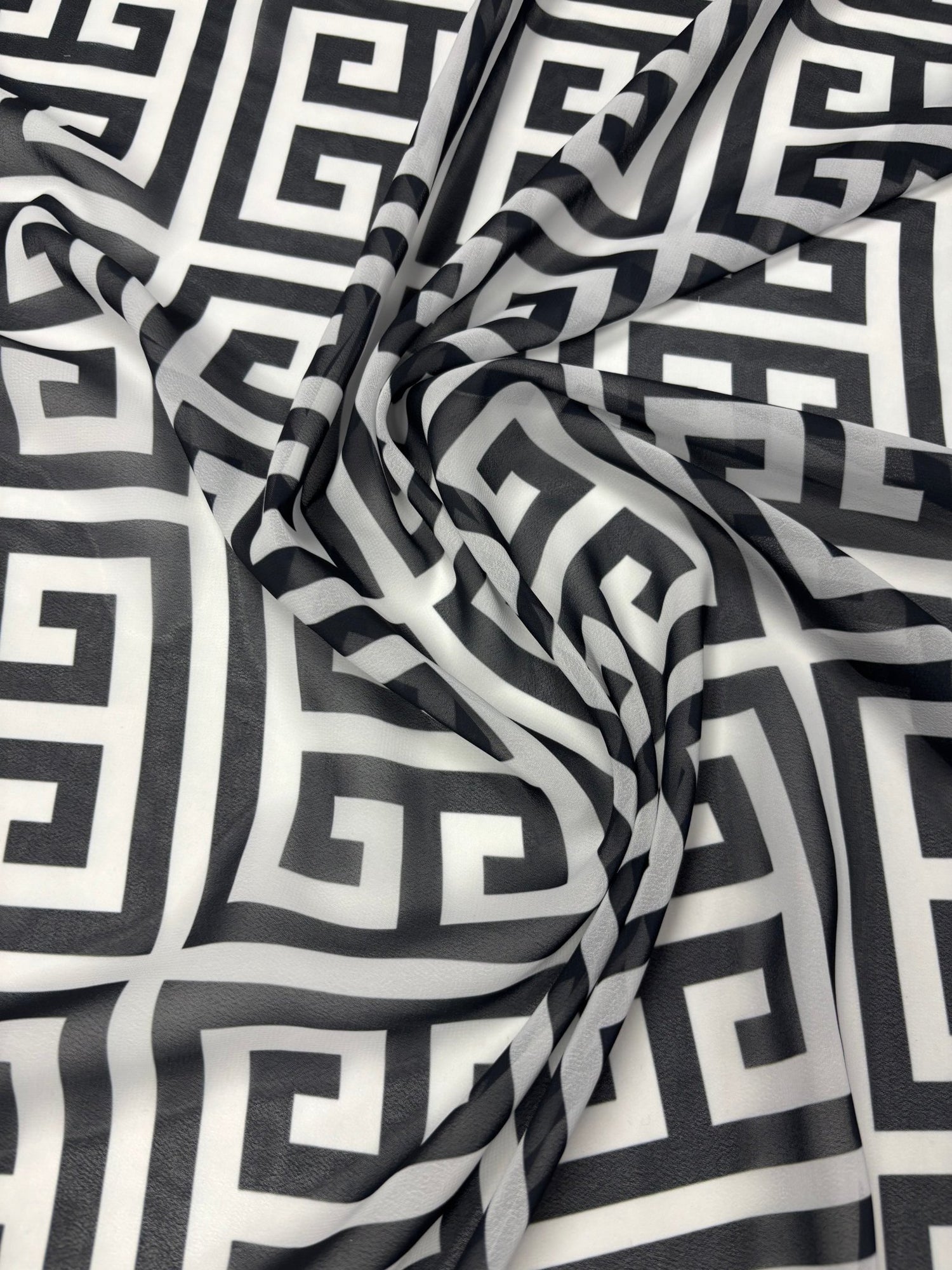 Geometric Greek Key Chiffon Fabric by the Metre - Whotex Fabrics London