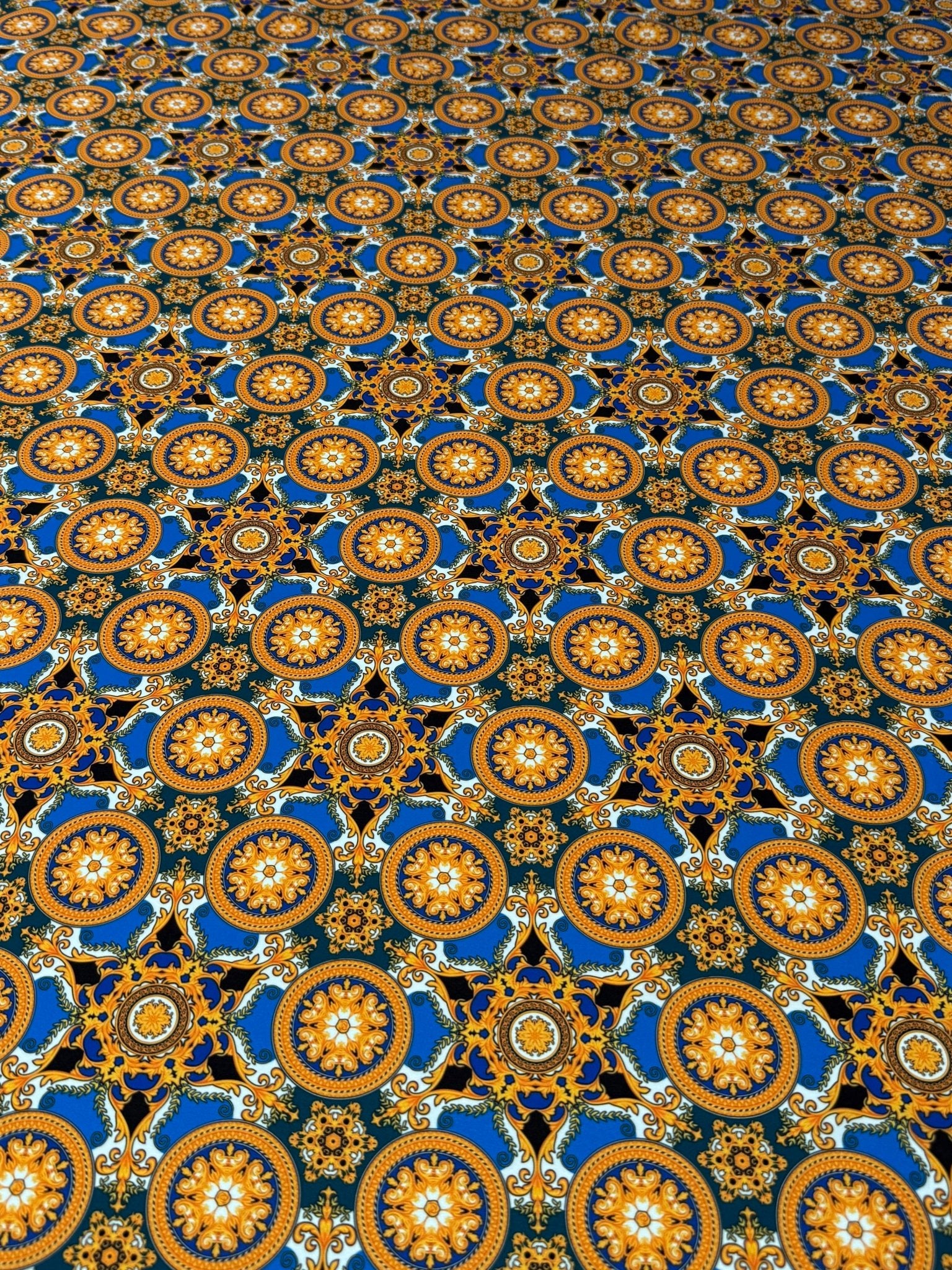 Geometric Medallion Moss Crepe Fabric by the Metre - Whotex Fabrics London