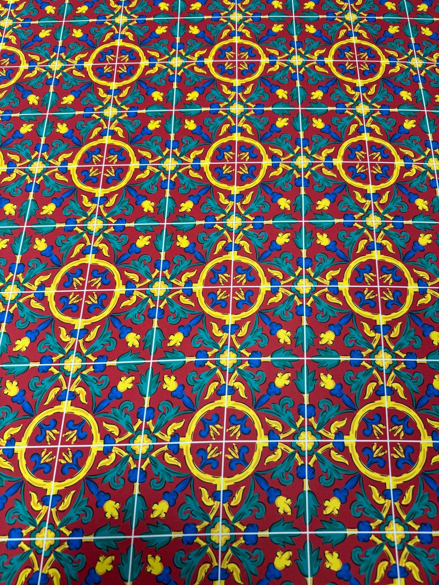 Geometric Medallion Moss Crepe Fabric by the Metre - Whotex Fabrics London