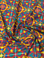 Geometric Medallion Moss Crepe Fabric by the Metre - Whotex Fabrics London