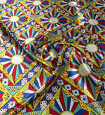 Geometric Mosaic Lycra Satin Fabric by the Metre - Whotex Fabrics London