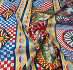 Geometric Mosaic Print Linen Fabric by the Metre - Whotex Fabrics London