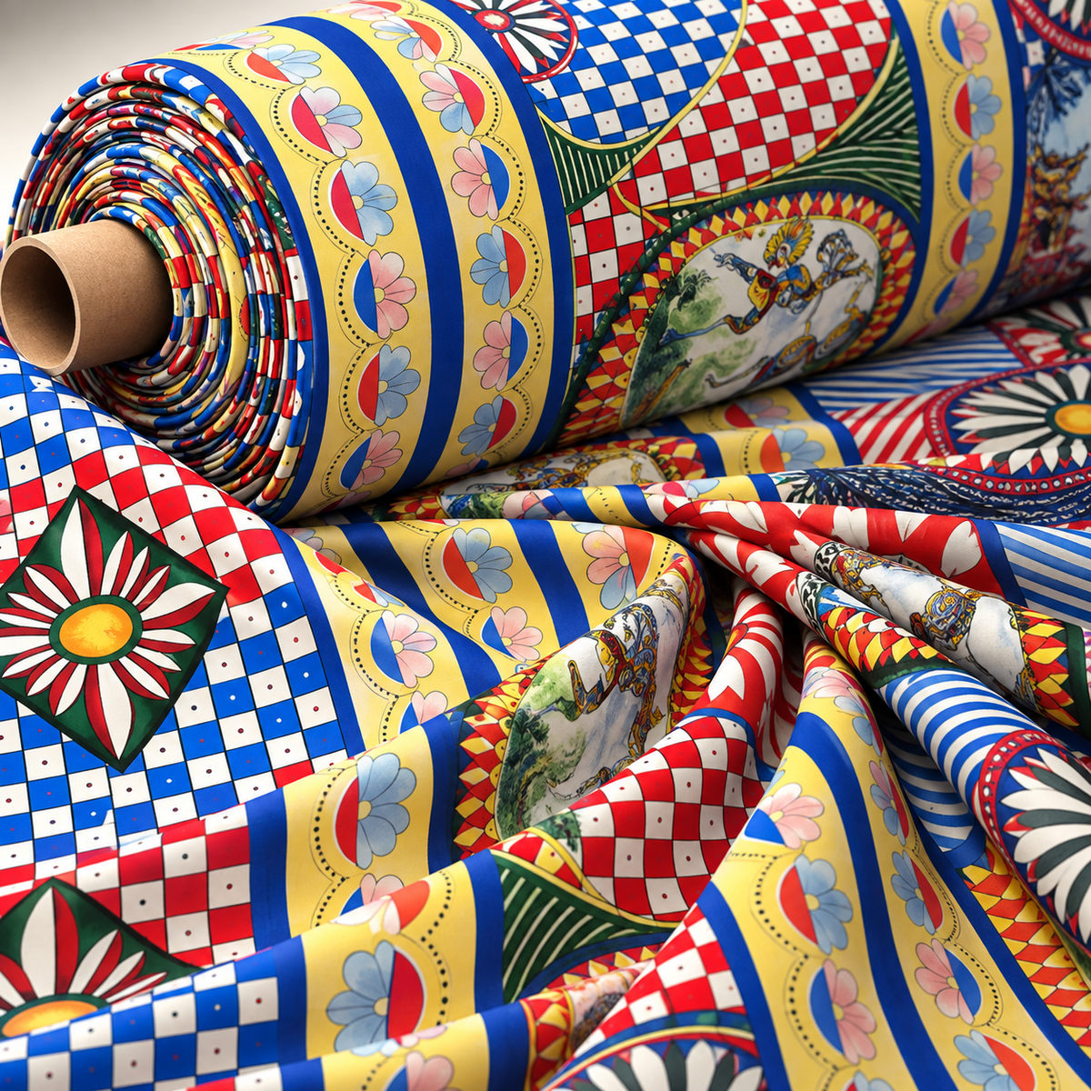 Geometric Mosaic Print Poly Linen Fabric by the Metre - Whotex Fabrics London