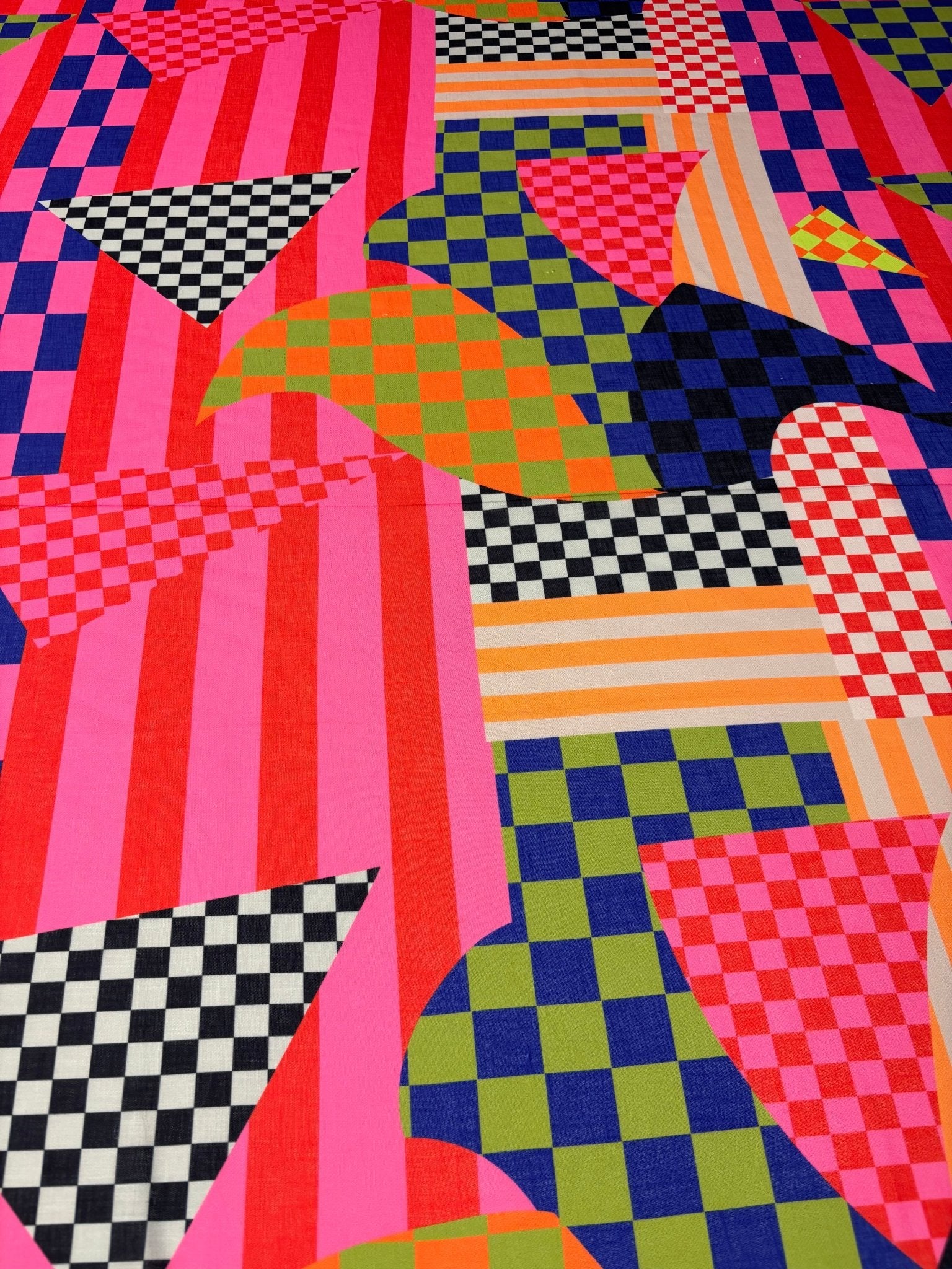 Geometric Print Linen Fabric by the Metre - Whotex Fabrics London