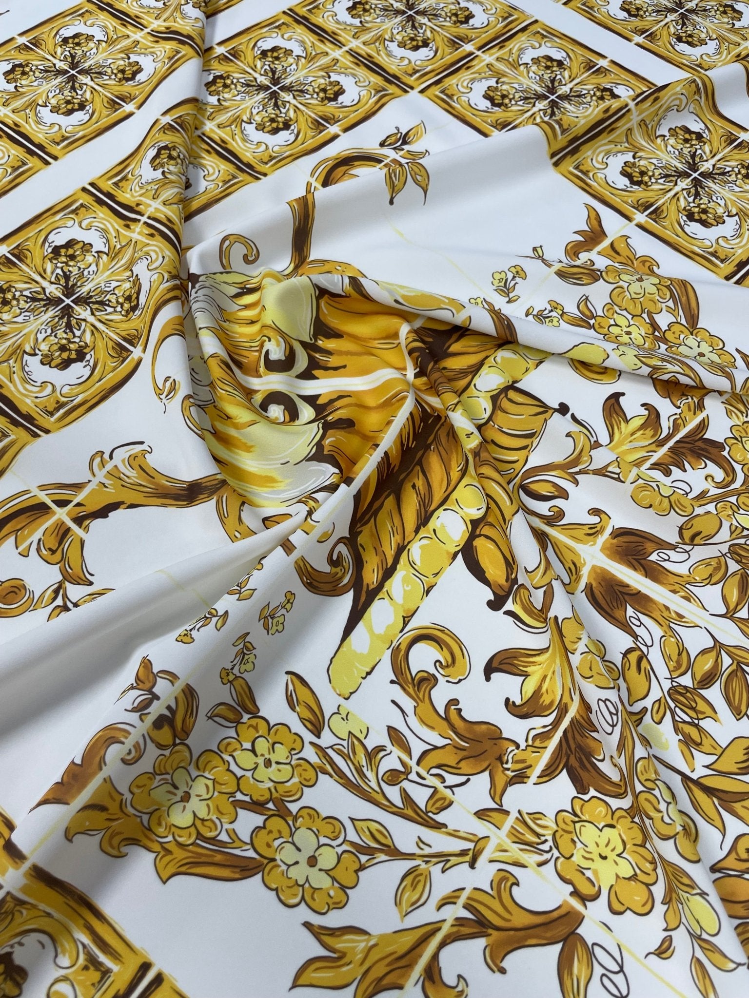 Gold Baroque Floral Crepe Fabric by the Metre – Luxury Dressmaking - Whotex Online Fabric Store
