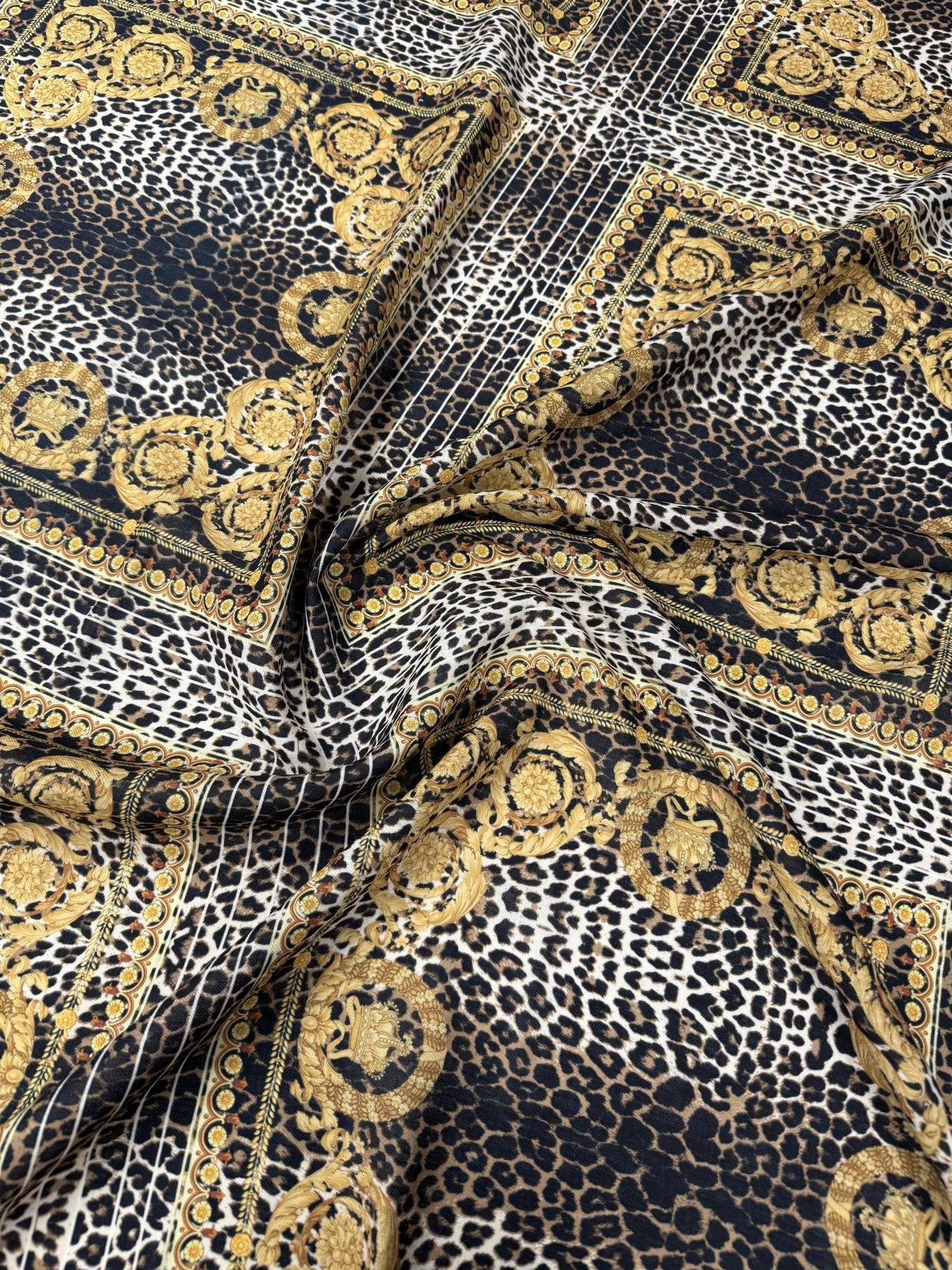 Gold Baroque Leopard Linen Fabric by the Metre - Whotex Fabrics London