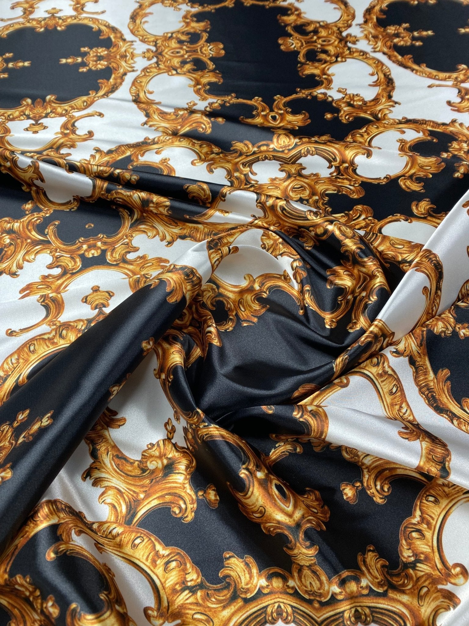 Gold Baroque Lycra Satin Fabric by the Metre - Whotex Fabrics London