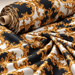 Gold Baroque Lycra Satin Fabric by the Metre - Whotex Fabrics London