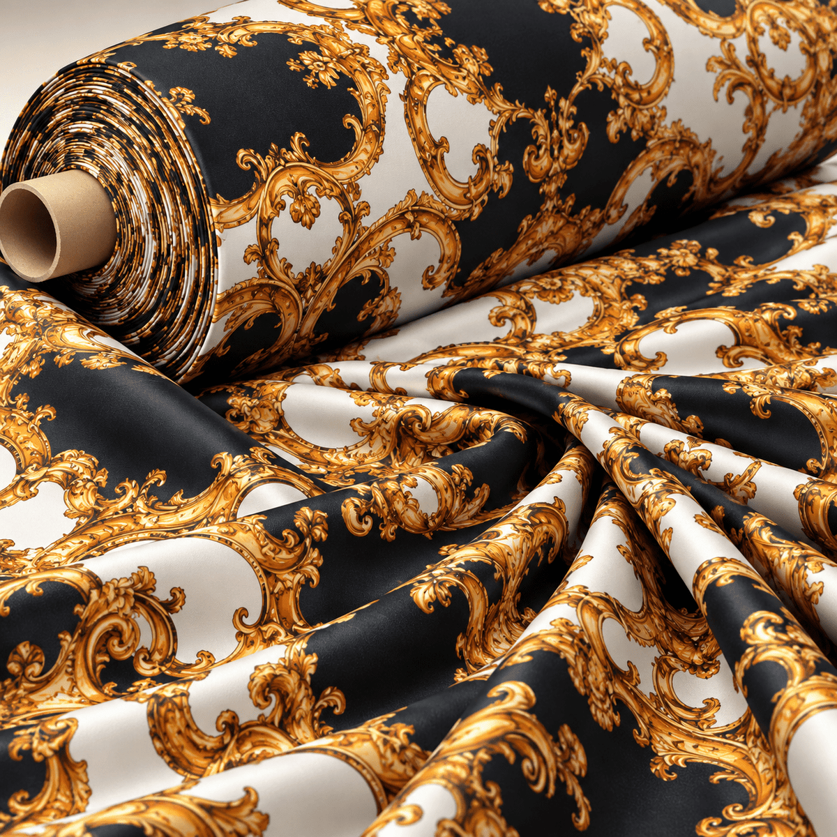 Gold Baroque Lycra Satin Fabric by the Metre - Whotex Fabrics London