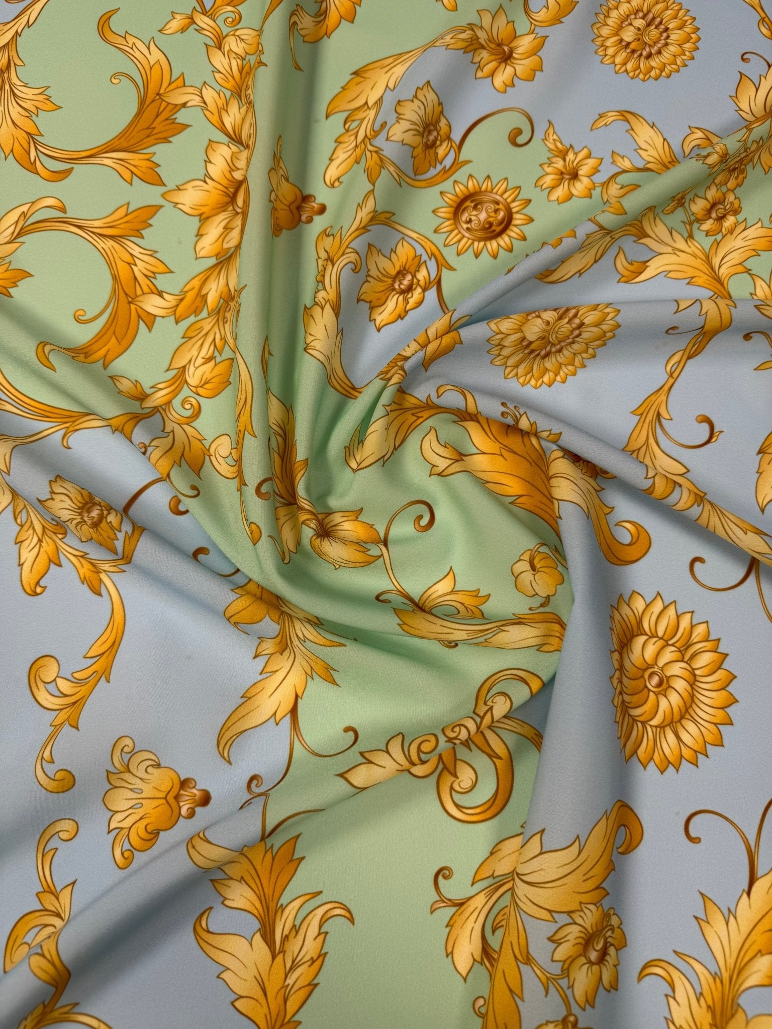 Gold Baroque Moss Crepe Fabric by the Metre - Whotex Fabrics London