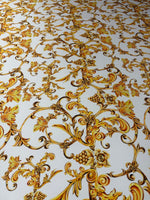 Gold Baroque Print Satin Fabric by the Metre - Whotex Fabrics London