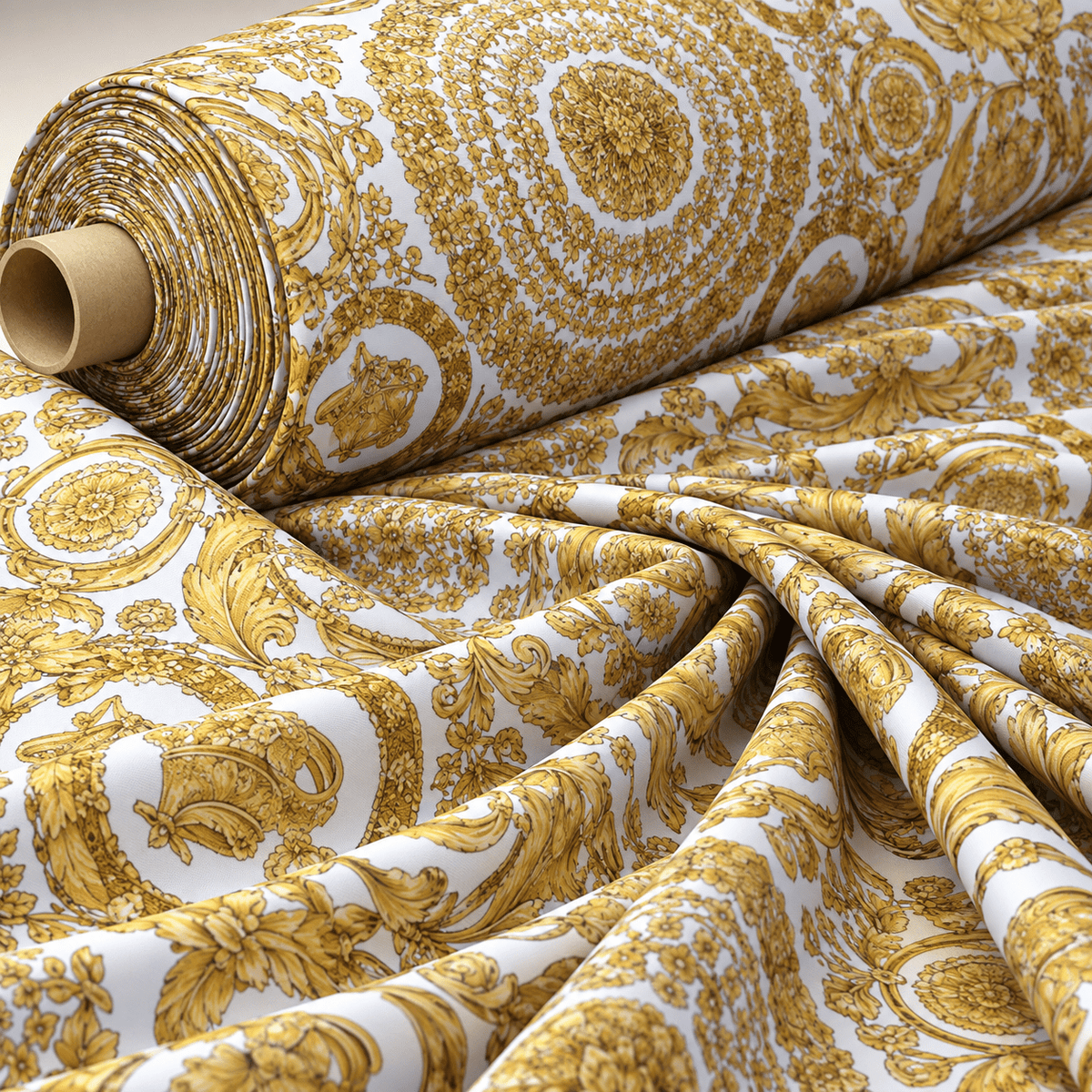 Gold Baroque Satin Fabric by the Metre - Whotex Fabrics London
