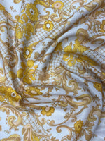 Gold Floral Baroque Poly Linen Fabric by the Metre - Whotex Fabrics London