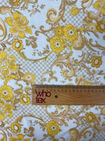 Gold Floral Baroque Poly Linen Fabric by the Metre - Whotex Fabrics London