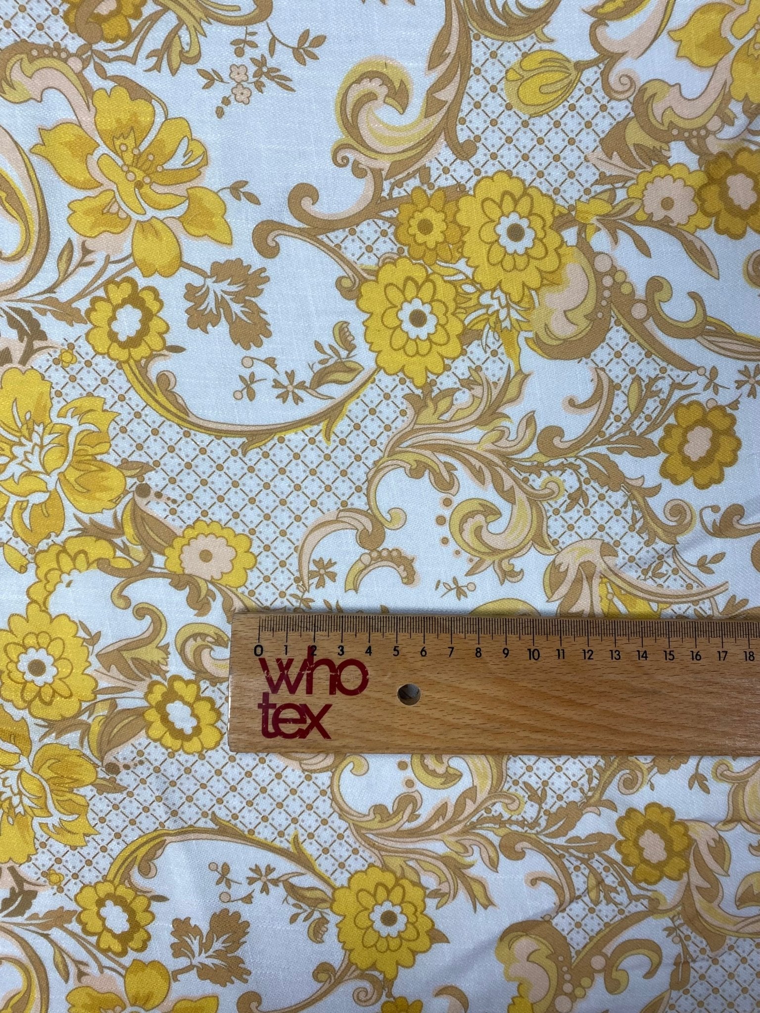 Gold Floral Baroque Poly Linen Fabric by the Metre - Whotex Fabrics London
