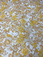 Gold Floral Baroque Poly Linen Fabric by the Metre - Whotex Fabrics London