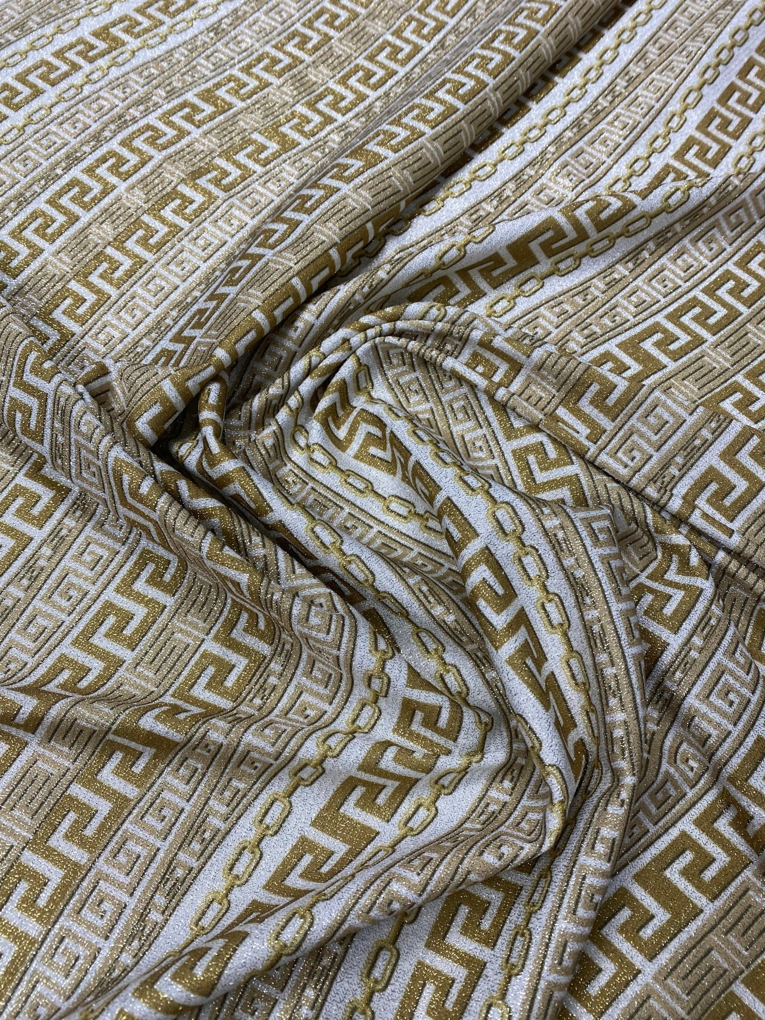 Gold Geometric Lurex Fabric by the Metre - Whotex Fabrics London